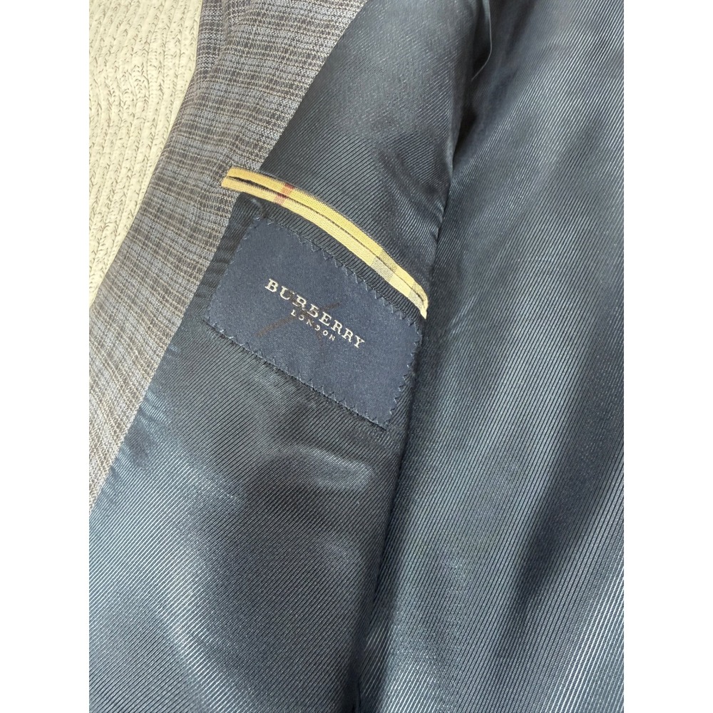 Burberry London Kensington 44L Blue Grey Plaid Linen Wool Linen 3 Button Blazer - Picture 5 of 15